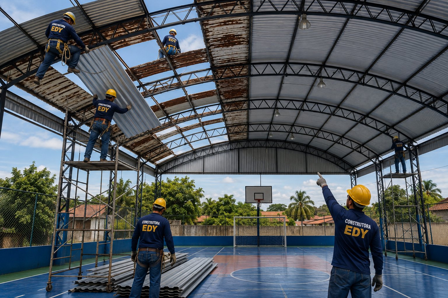 Reforma de telhado de quadra esportiva
